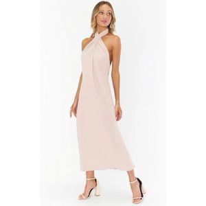 Show Me Your Mumu Jasmine Halter Midi Dress in Dusty Blush Crisp S